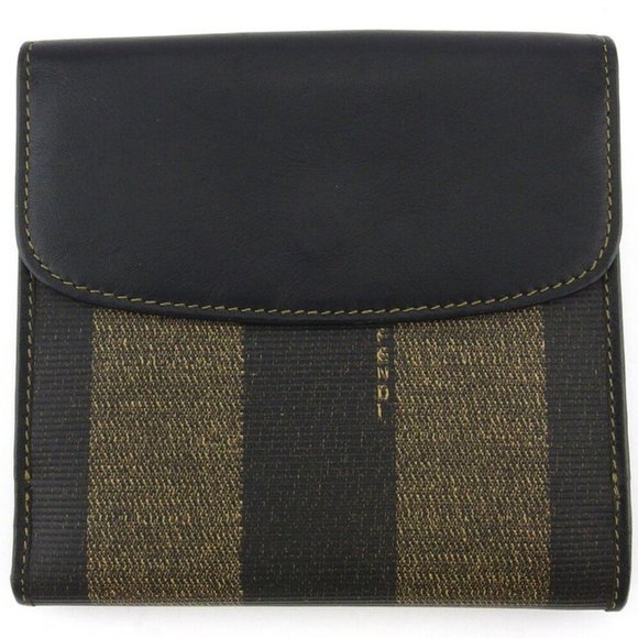 Authentic FENDI W hook purse pecan beige PVC ~ leather Auth used - Picture 2 of 9